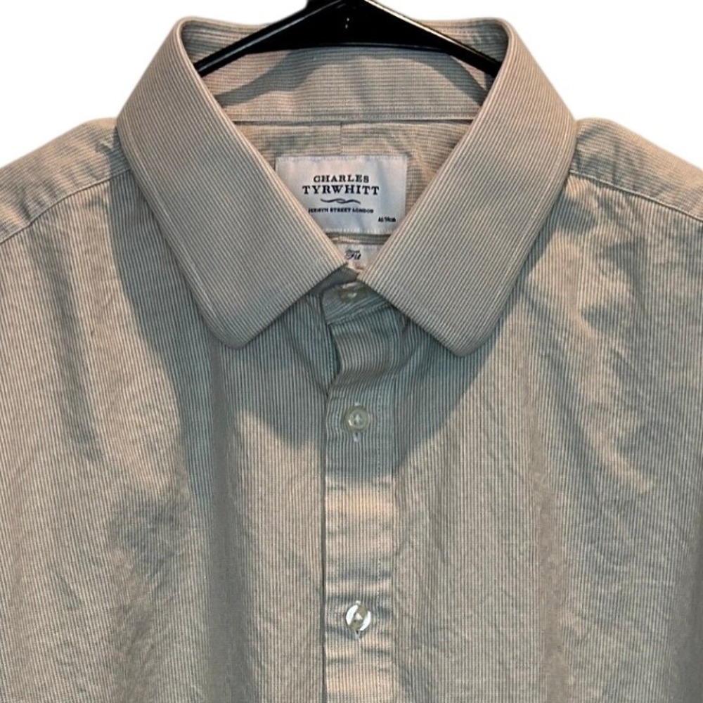 Charles Tyrwhitt Men's Slim Fit French Cuff Dress Shirt Tan White 18"/ 37"